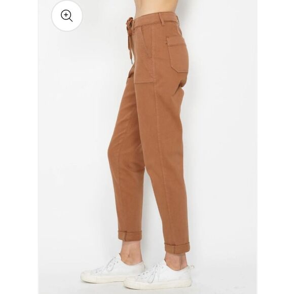 Judy Blue Camel Brown Garment Dyed High Waist Cuffed Jogger Pants - Picture 11 of 13